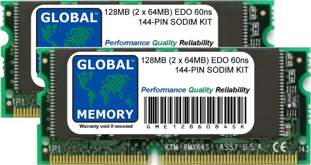 128MB (2 x 64MB) EDO 60ns 144-PIN SODIMM MEMORY RAM KIT FOR SAMSUNG LAPTOPS/NOTEBOOKS